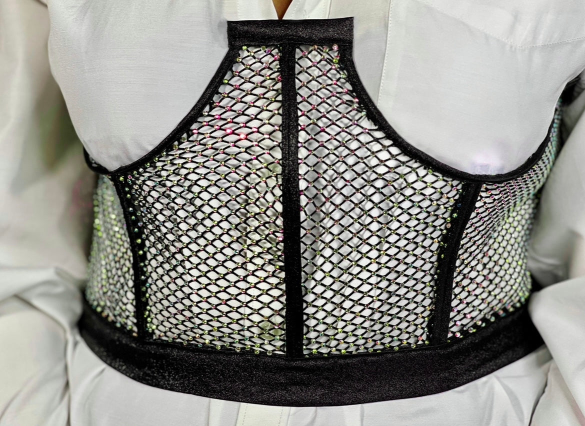 Bling Multicolour Rhinestone Under Bust Black Corset